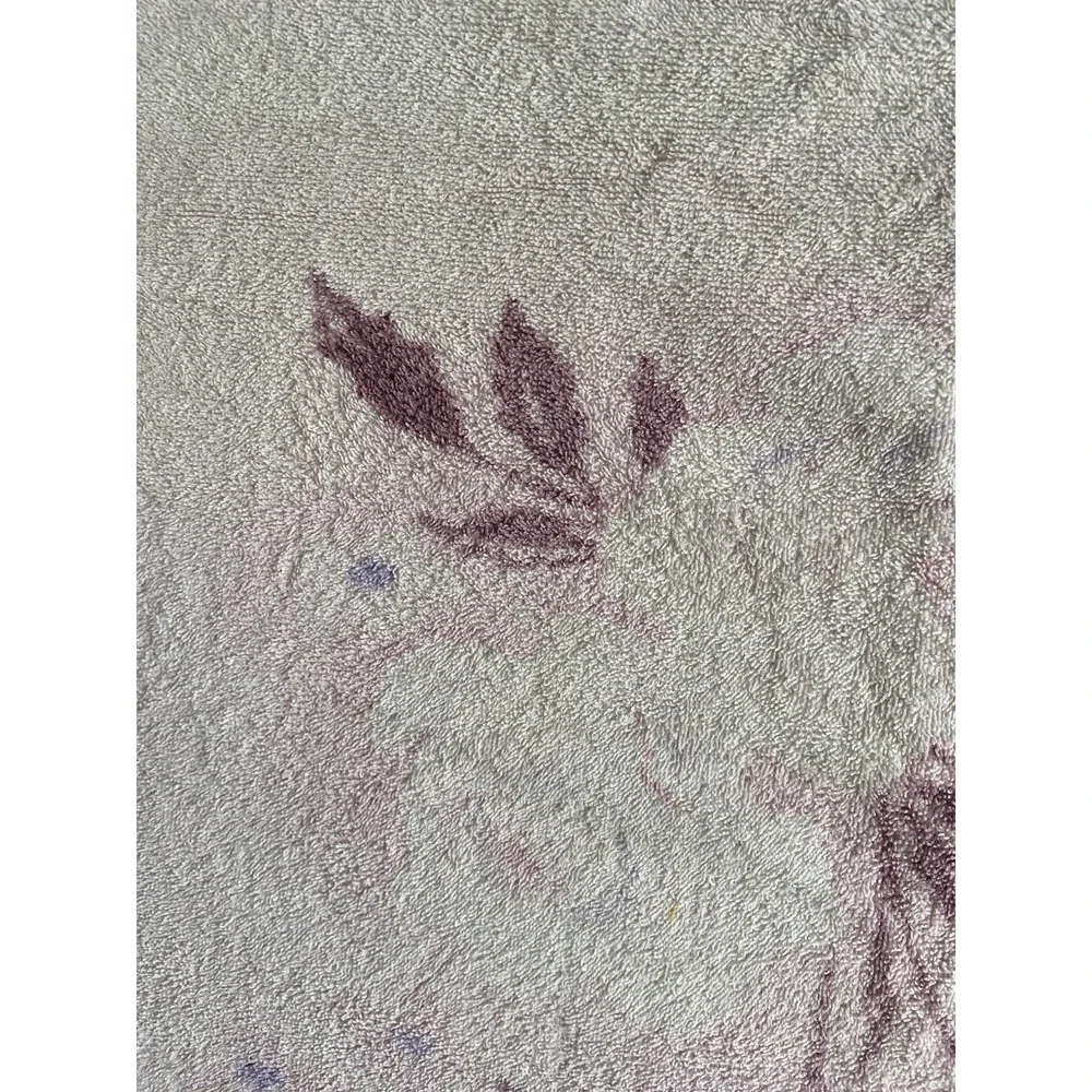 Sayco Hand Towel Pink Purple Floral Leaf Hand Prints Vintage USA Cotton 40x24